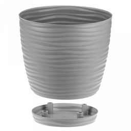 Кашпо для цветов пластмассовое "Дюна" 1,7л, д15см, h14см, с пристегнутым поддоном, серый (Россия)