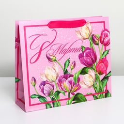 Пакет подарочный ламинированный, упаковка, «8 марта», M 30×26×9 см