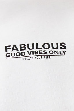 Ekru %100 Pamuk S?rt ve On Bask?l? Oversize/Genis Kesim Orme T-Shirt TWOSS24TS00183