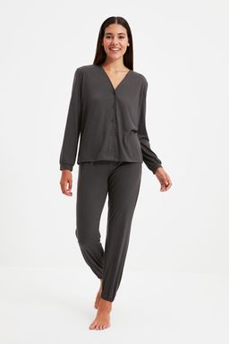 Antrasit %100 Pamuklu Gomlek-Jogger Orme Pijama Tak?m? THMAW21PT0632 - Trendyolmilla фото 3