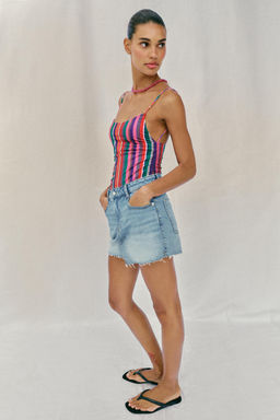 FALDA PANTAL?N Z1975 DENIM BAJO SIN COSTURAS / Azul medio - Zara фото 3