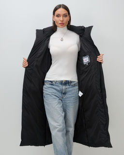 Пальто зимнее утепленное с капюшоном женское черного цвета 7729Ch - Visdeer фото 6