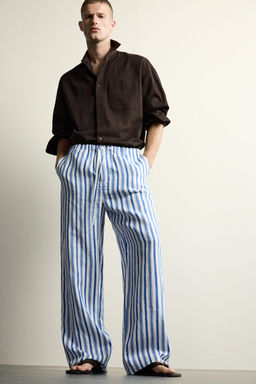 PANTAL?N RELAXED FIT 100% LINO / Marino / Blanco - Zara фото 6