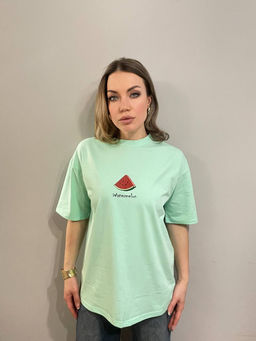 K12393 Футболка OVER SIZE (плотный хлопок) САЛАТОВЫЙ
