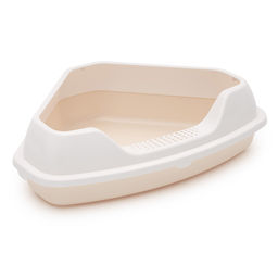 Лоток-туалет для кошек 55,5х41,5х15см, угловой, с бортом, пластик, бежевый (Россия)