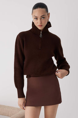Wardrobe Essentials Kahverengi Yunlu Premium IplikFermuarl? Basic Triko Kazak | TWOAW26KZ00071