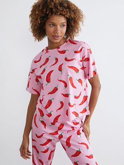 Bisiklet Yaka Desenli Kad?n Pijama Tak?m?