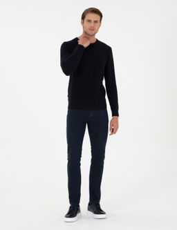 Lacivert Slim Fit Bisiklet Yaka Y_n Kar___ml_ Triko Kazak - Pierre cardin фото 4