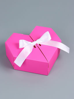 Цена за 5 шт. Подарочная коробка - сердце, самосборная, розовая, с лентой, 17?17?6 см