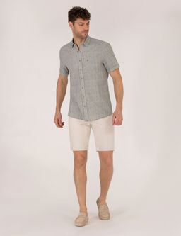 Ta_ Slim Fit Keten Kar___ml_ Beli Lastikli Bermuda _ort