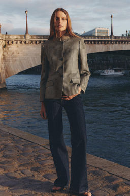 BLAZER CUADROS CUELLO COMBINADO ZW COLLECTION / Marr?n