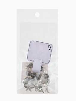 Браслет с подвесками "Сахарный" перо, бант, шар №10/8, цвет серый радужный в серебре