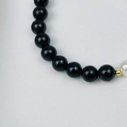 Браслет из черного Турмалина "Шерл",Малахита и Жемчуга 18 см +