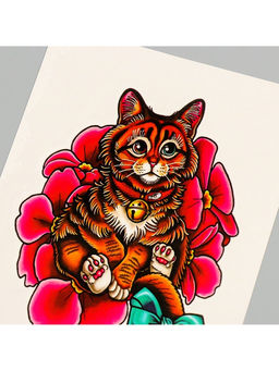 Цена за 2 шт. Переводная тату на тело цветная Котик с бубенцом, 26.1?14.6 см