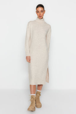 TRENDYOLMILLA Camel Midi Triko Genis Kal?p Yumusak Dokulu Elbise TWOAW24EL00034 фото 15