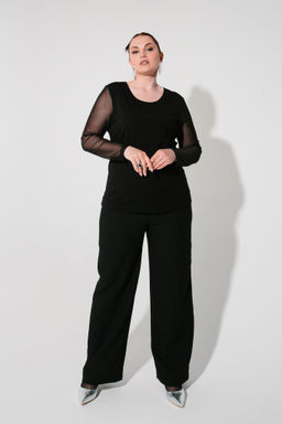 Сетка+ трикотажная вискоза лонгслив джемпер блуза