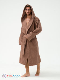 Мужской махровый халат с капюшоном коричневый МЗ-05 (118)
