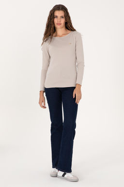 Kad_n Ta_ Slim Bisiklet Yaka Basic Sweatsh_rt