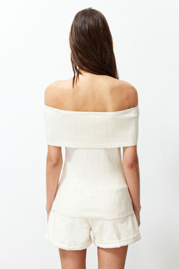 Trendyolmilla Tas Premium Iplik/Ozel Iplik Carmen Yaka Triko Bluz TWOSS24BZ00511  фото 6