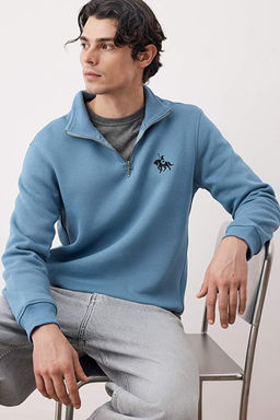 Mavi Regular/Normal Kesim Dik Yaka Fermuarl_ Pamuklu At Nak__ __i Polarl_ Sweatshirt TMNAW24SW00041 - Trendyolmilla фото 2