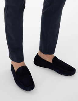 Lacivert %100 Deri Loafer Ayakkab_
