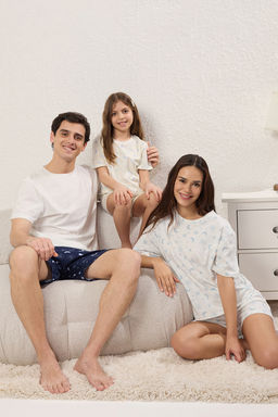 Mavi K?z Cocuk %100 Pamuk Bask?l? Oversize Family Pack/Aile K?sa Kol Pijama Tak?m? TKDSS25PT00030 - Trendyolmilla фото 5