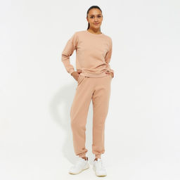 Костюм спортивный женский: свитшот, брюки, MINAKU: Casual Collection, размер 48, бежевый