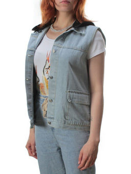 803 BLUE/BLACK Джинсовый жилет женский (100% хлопок) - Фабричный китай фото 11