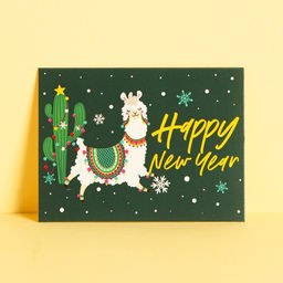 Цена за 20 шт. Открытка-комплимент Happy New Year лама, 8 х 6 см