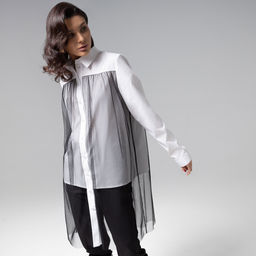 Рубашка комбинированная с сеткой, Срочно на обложку (white) - Charutti фото 10