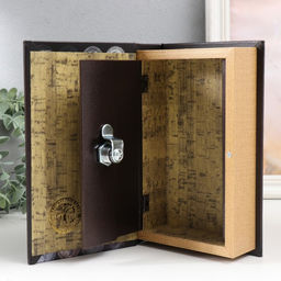 Шкатулка книга-сейф «Монеты России», дерево и искусственная кожа, с замком, 21×13×5 см