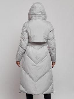 Пальто утепленное молодежное зимнее женское светло-серого цвета 52356SS - Holdluck фото 17