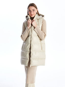 Kap??onlu D?z Deri G?r?n?ml? Kad?n ?i?me Yelek