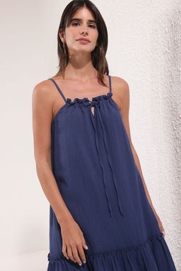 Trendyolmilla Ekru Genis Kesim Baglama Detayl? Midi Muslin Dokuma Elbise TWOSS25EL00718  фото 2