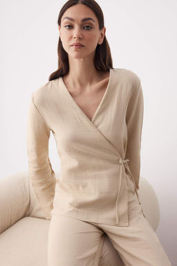 Bej Duz Muslin Dokuma Pijama Tak?m? THMAW26PT00022