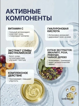 Сыворотка омолаживающая с витамином С для лица и зоны декольте SHERNUR, 35мл