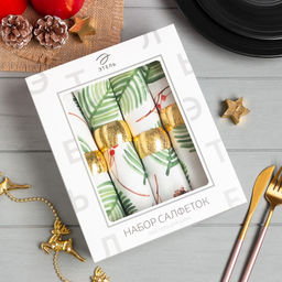 Набор новогодних салфеток С Новым Годом с декоративными кольцами, 40х40 см - 4 шт, хлопок, саржа