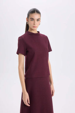Slim Fit Slim Fit Полуводолазка Повседневная футболка с коротким рукавом - Defacto фото 3
