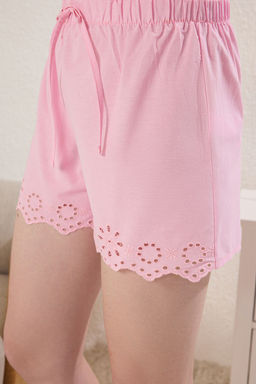 Trendyolmilla Pembe %100 Pamuklu Kendinden Desenli Sortlu Poplin Dokuma Pijama Tak?m? THMSS25PT00257  фото 4