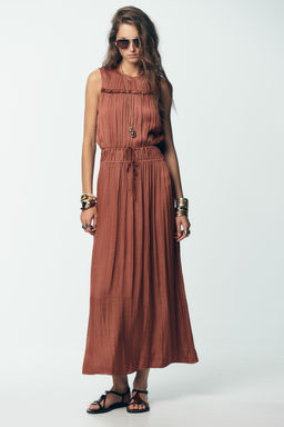 SATIN MIDI DRESS WITH BACK FRILL
