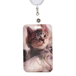 Цена за 2 шт. Бейдж - карман вертикальный внешний 110×68 мм, внутренний размер 85×54 мм, рулетка-карабин 60 см, пластиковый «Котик»