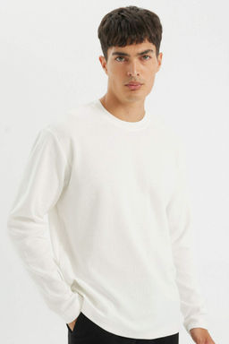 Regular Fit Bisiklet Yaka Waffle Basic Duz Uzun Kollu Tisort - Defacto фото 3