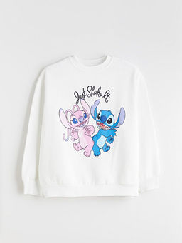 Bisiklet Yaka Stitch ve Angel Bask?l? K?z ?ocuk Sweatshirt
