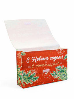 Набор для бани с принтом С новым годом!, 5 предметов: шапка, рукавица, тапочки, коврик, войлок, красный, Банная забава  фото 17