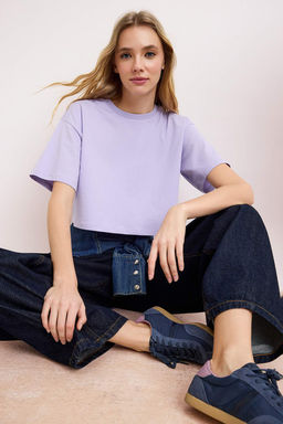 TRENDYOLMILLA Beyaz %100 Pamuk Premium Crop Bisiklet Yaka Orme T-Shirt TWOSS23TS00038  фото 41