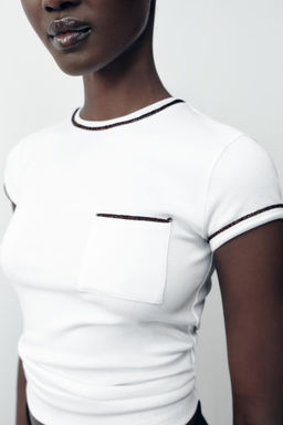 T-SHIRT WITH METALLIC THREAD TRIM - Zara фото 3