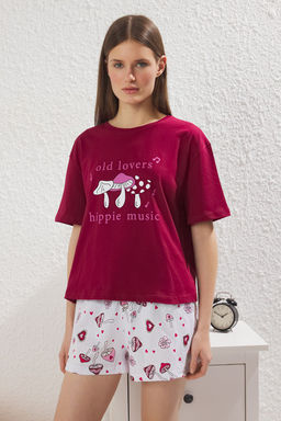 Trendyolmilla Pembe %100 Pamuklu Eglence Desenli Sortlu Orme Pijama Tak?m? THMSS25PT00393  фото 2