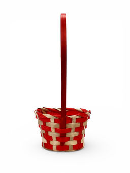 Корзина плетёная для хранения, 13×13×9.5 см, ручка h=21 см, бамбуковая, красно-бежевая, Greengo