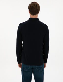 Lacivert Regular Fit Pamuk Kar___ml_ Polo Yaka Sweatshirt