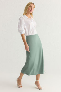 TRENDYOLMILLA Siyah A-line Saten Kumas Midi Boy Dokuma Etek TWOSS24ET00162